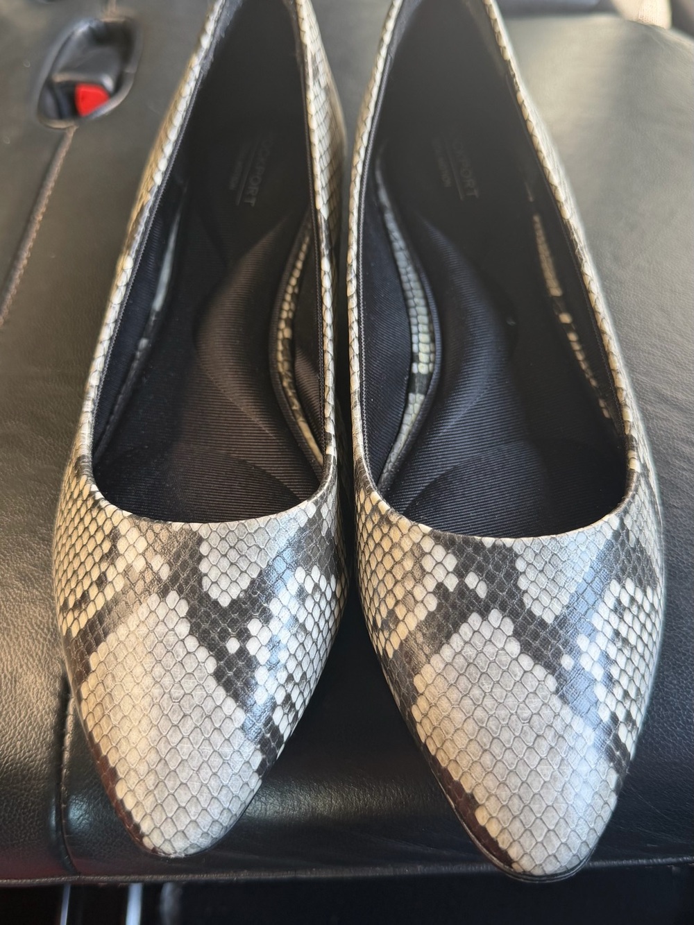 Rockport Snake-Print Pointed Toe Flats - Black & White